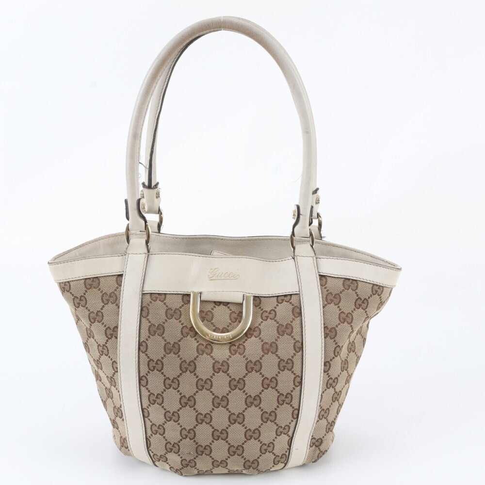 Gucci GG Canvas Abbey 211988 Leather Tote Bag Shoulder Handbag Gold Hardware ...